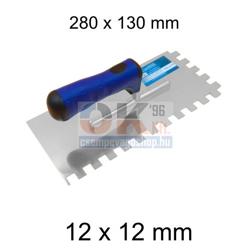 Bautool fogazott glettvas gumírozott soft nyél 12×12 mm 280×130 mm (b81201212)
